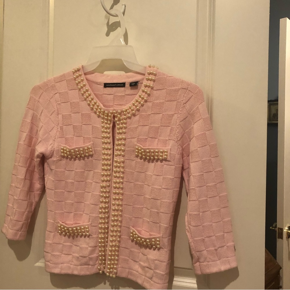 Vintage Michael Simon Pearl Beaded Pink Sweater. Size SP. wonderful condition.